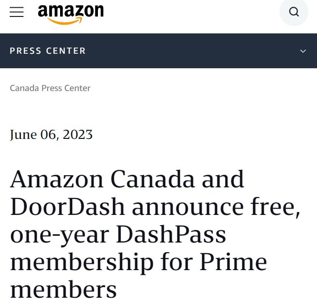 亚马逊加拿大为Prime用户免费赠送DashPass会员