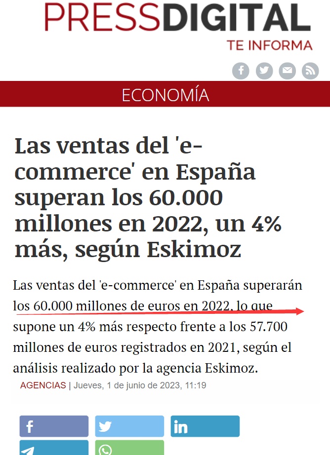 西班牙2022年电商收入超600亿欧元