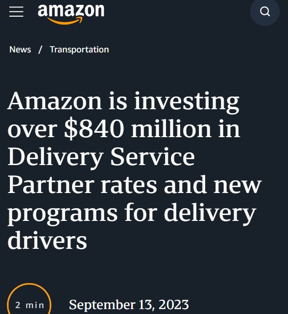 亚马逊追加投资超8.4亿美元用于送货服务合作伙伴计划