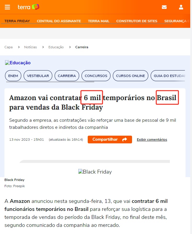 亚马逊将在巴西招聘6000名临时工 备战黑五旺季